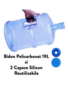 Bidon Apa 19L + 2 Capace Silicon Reutilizabile